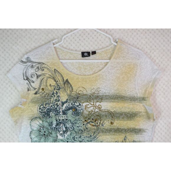 Rock & Republic Women's XL Cream Studded Grunge Top - Picture 2 of 13